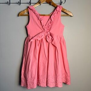 Tahari Kids Pink Cotton Eyelet Bow Dress Size‎ 7 Toddler Summer Spring Wedding